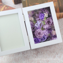 Preserved fresh flower with white wood box frame use for wedding, valentine,festival day